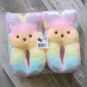 PEEPS Girls Rainbow Bunny Fleece Slippers